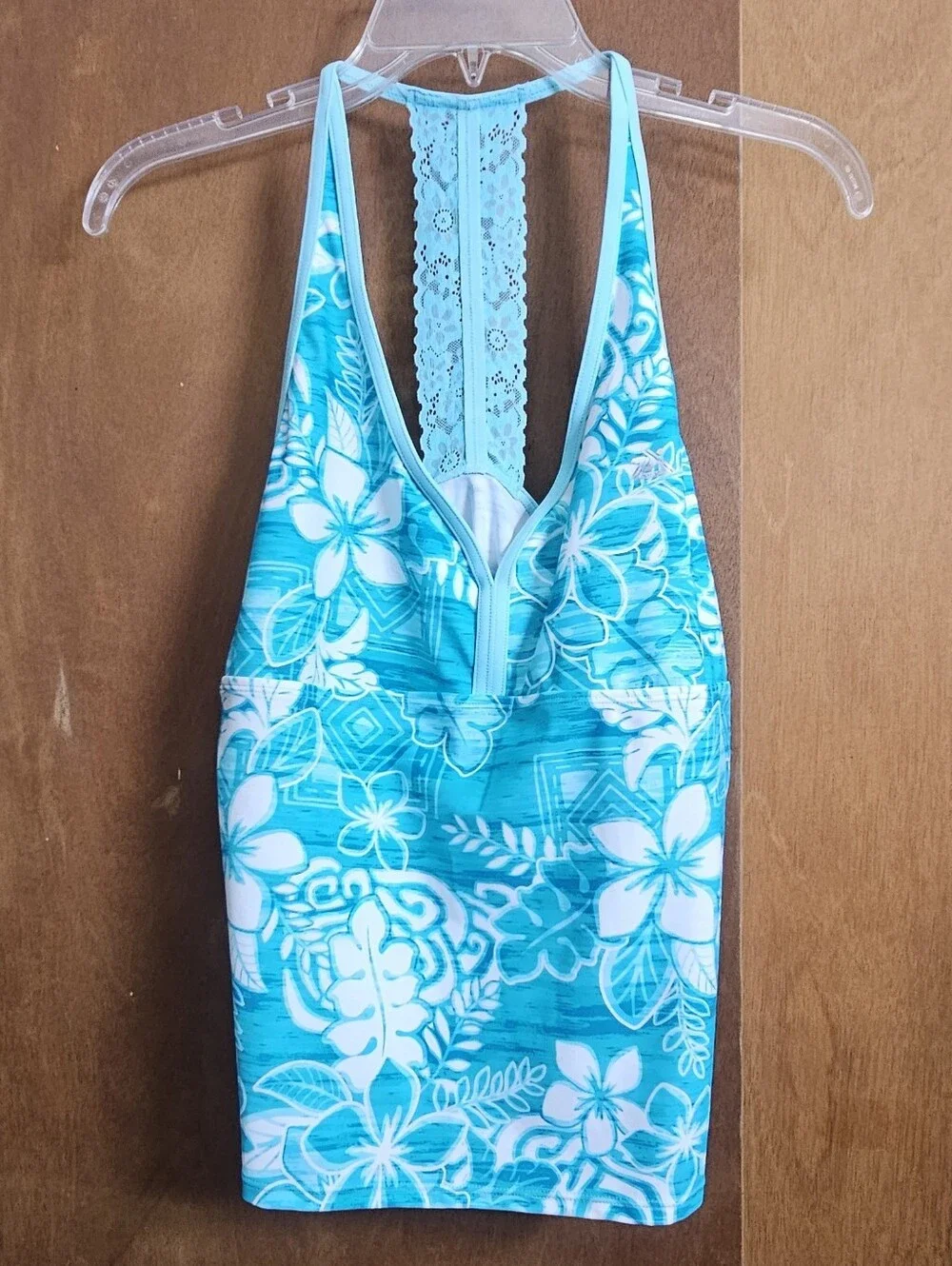 ZeroXposur Girls Plus XXL turquoise aqua tropical halter lace racerback swim top